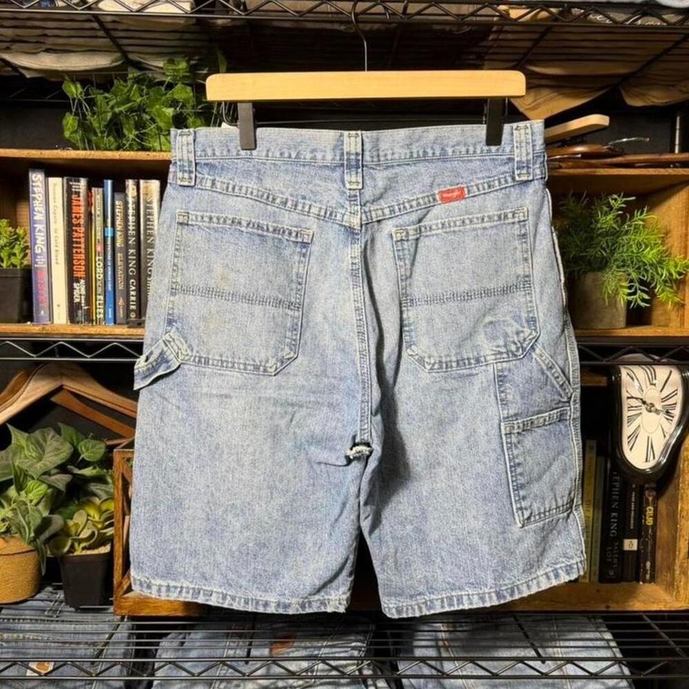 Vintage Y2K Wrangler Carpenter Jean Shorts Light Wash Blue Denim Baggy Jorts 33"